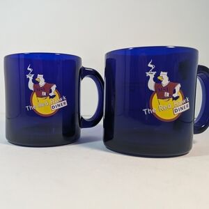 Montclair University 2001 The Red Hawk Diner 💙 Glass Mug set 2 Made In The USA